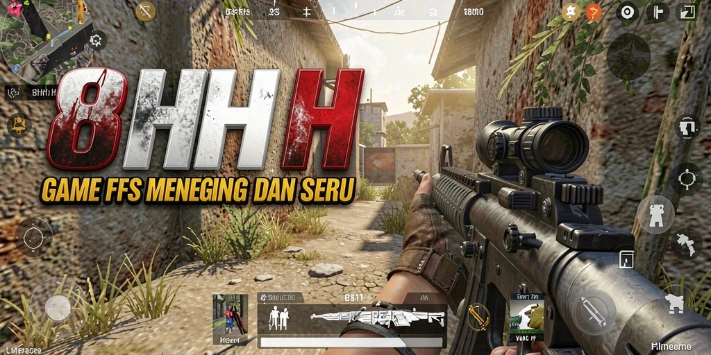 Tampilan aksi mendebarkan dalam game FPS 8HHH.
