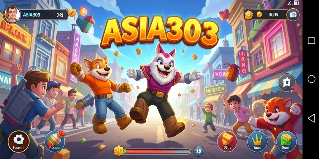 Screenshot utama ASIA303 menampilkan gameplay seru dengan aksi cepat.