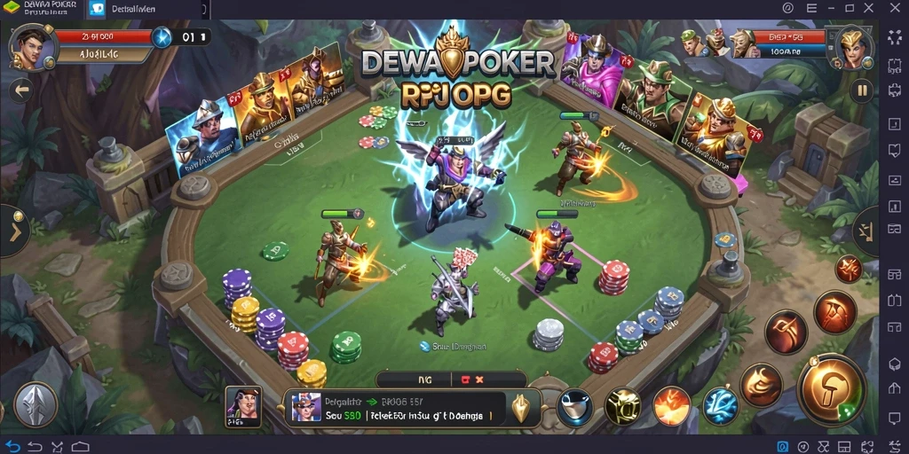 Screenshot gameplay DEWAPOKER menampilkan karakter dalam petualangan RPG.