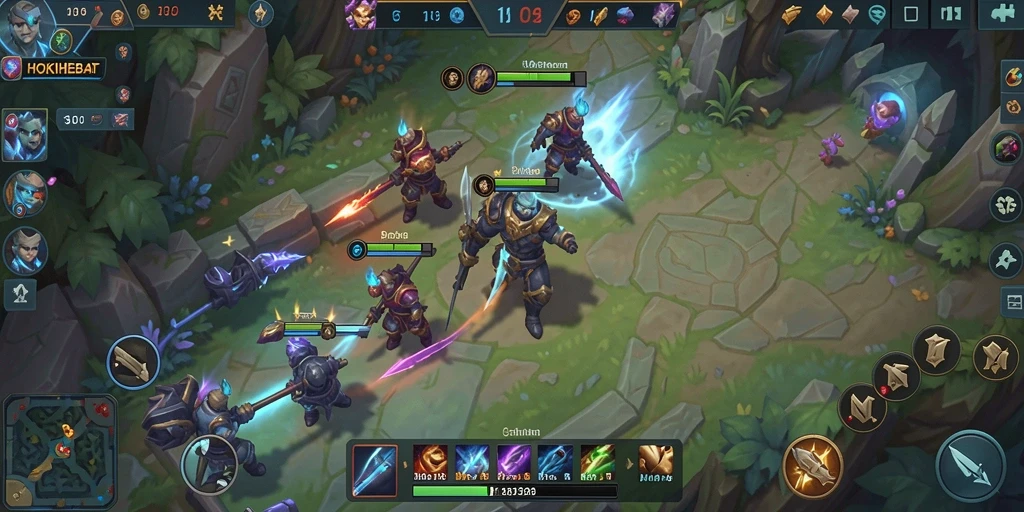 Tangkapan layar gameplay HOKIHEBAT dengan pertempuran tim yang seru.