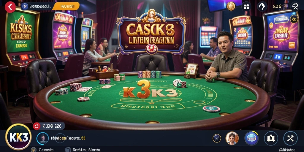 Tampilan gameplay K3K3 dengan dealer langsung yang interaktif.