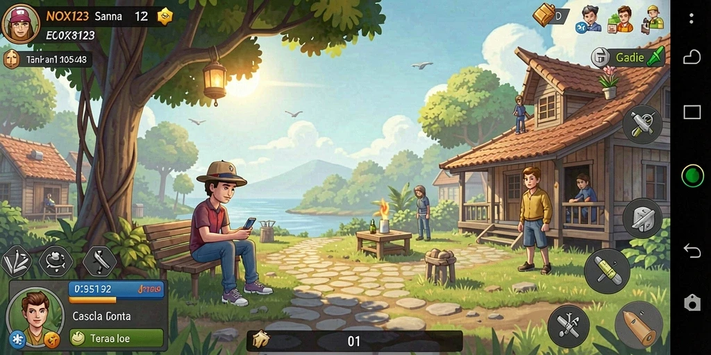 Screenshot utama NOX123 menampilkan aksi gameplay Idle yang seru dan visual menarik.